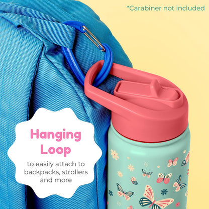 BOZ Kids Insulated Water Bottle with Straw Lid, 14 oz - Butterfly