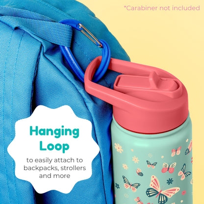 BOZ Kids Water Bottle for School with Straw (2 Pack), Vacuum Double Wall Stainless Steel Insulated Water Bottles for Toddlers, Leak Proof & Spill Proof Cup, 14 oz (414 ml) (Unicorn / Butterfly)