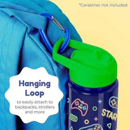 BOZ Kids Insulated Water Bottle with Straw Lid, 14 oz - Game