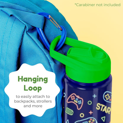 BOZ Kids 2-Pack Insulated Water Bottles with Straw Lid, 14 oz - Game & Car
