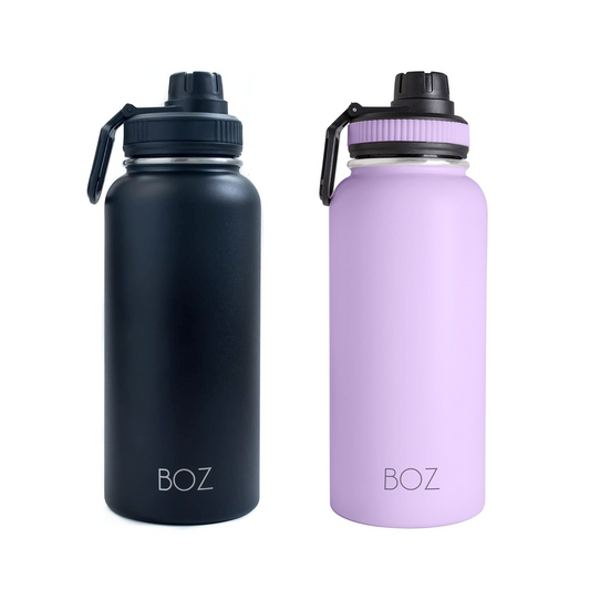 BOZ 2 pack 32 oz black and lavender stainless steel water bottle