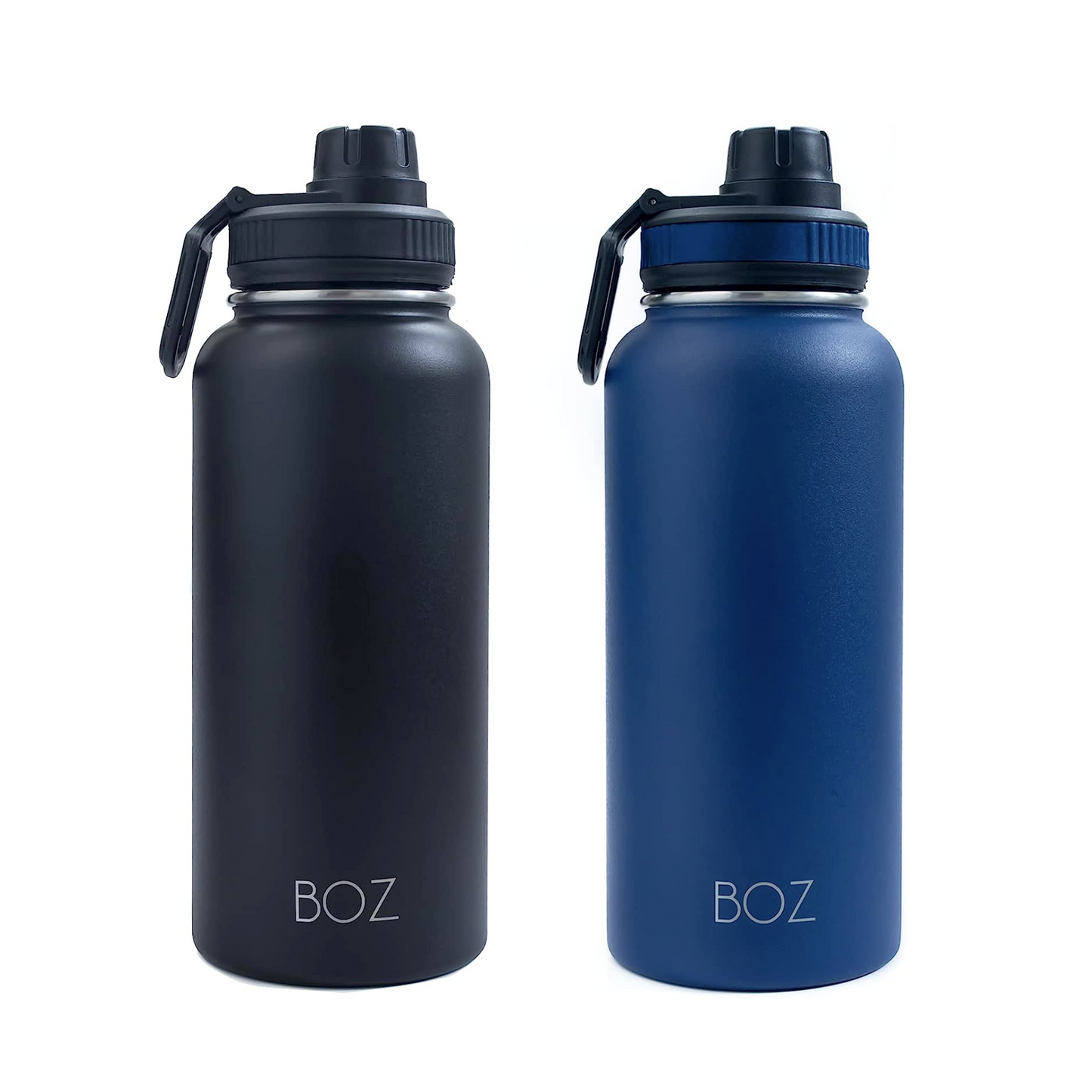 BOZ 2 pack 32 oz blue and black stainless steel water bottle