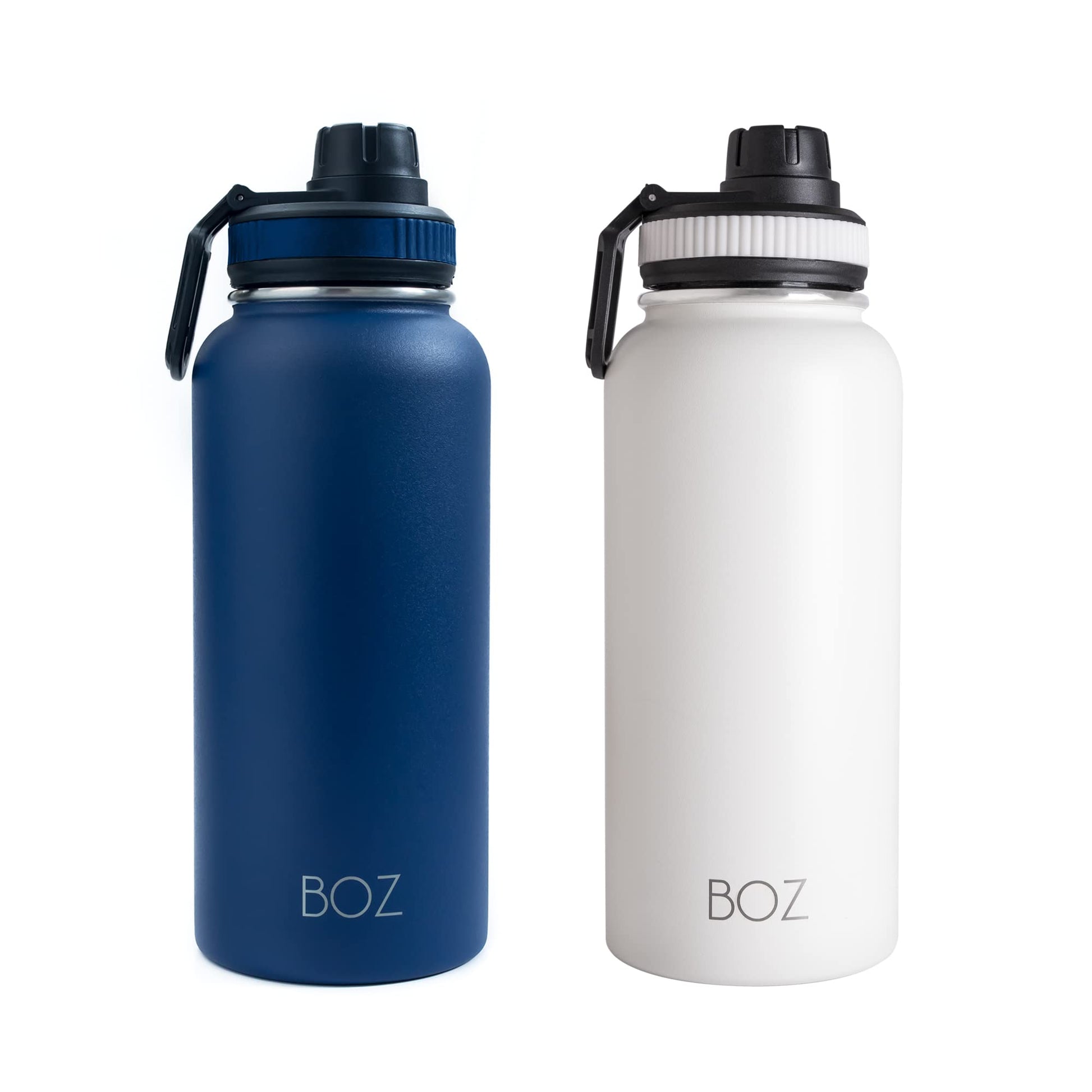 BOZ 2 pack 32 oz blue and white stainless steel water bottle