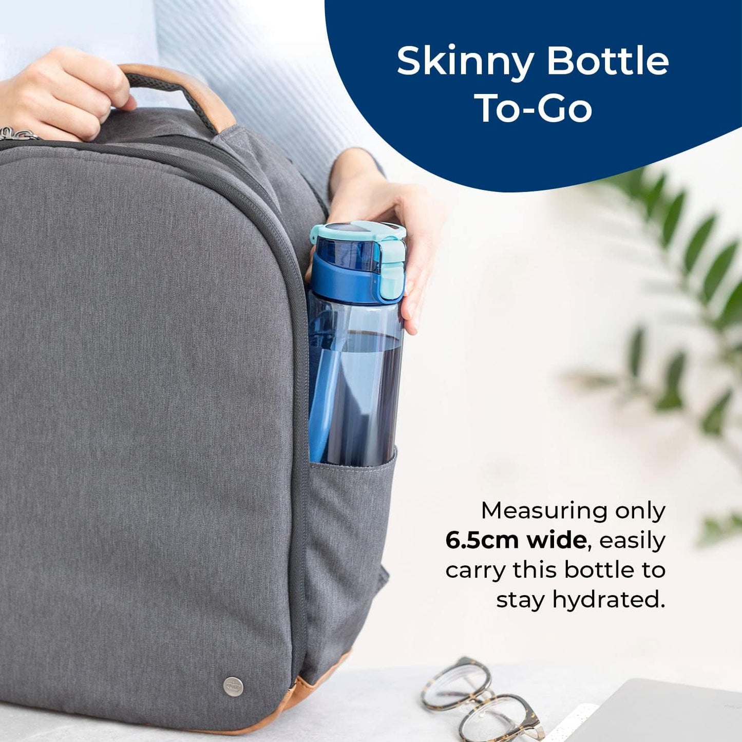 BOZ 20 oz blue skinny bottle to go