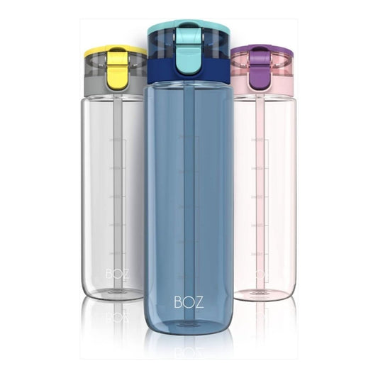 BOZ 20 oz blue water bottle with straw and dual lid 