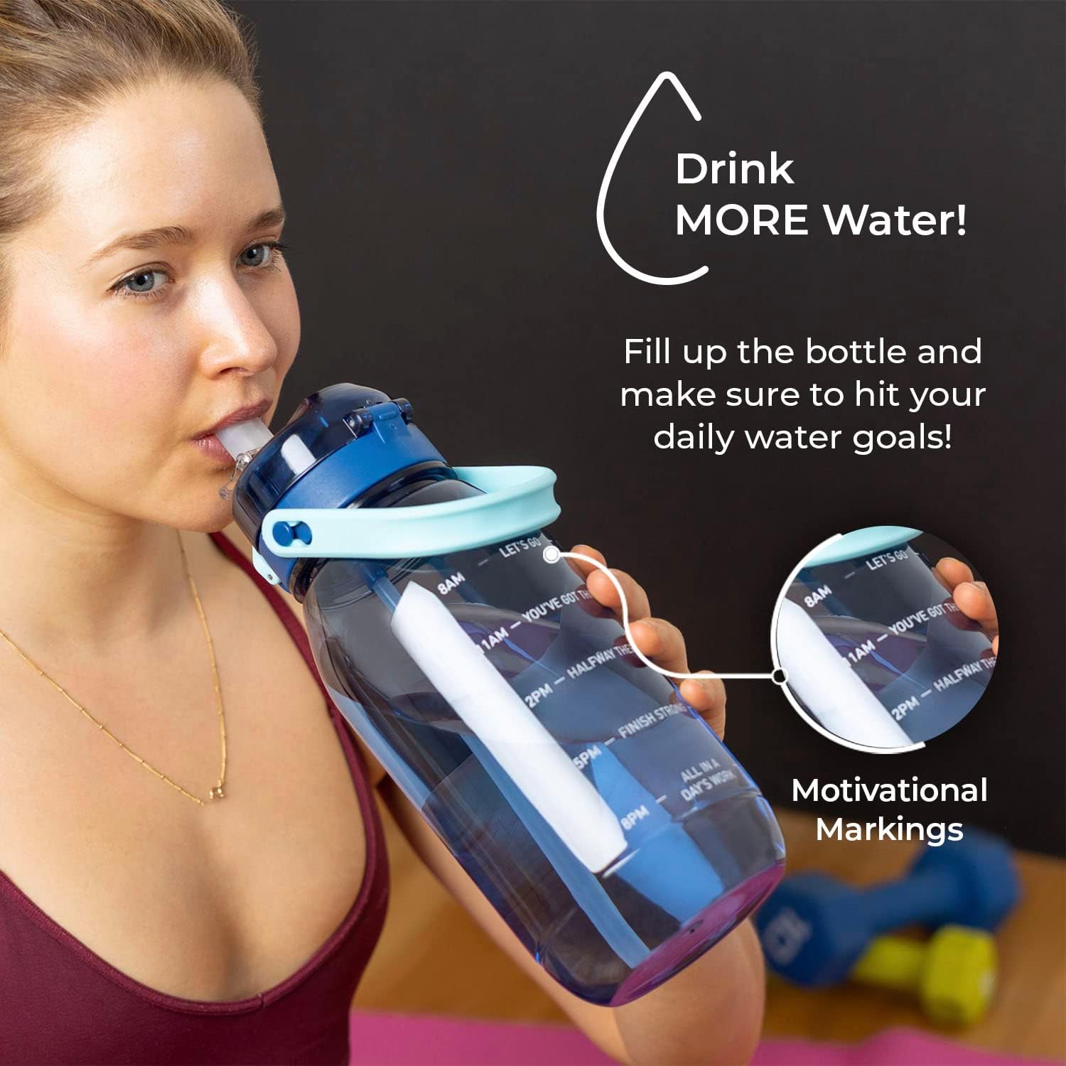 water bottle with motivational marking