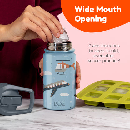 BOZ Kids 14oz Stainless Steel Insulated Water Bottle, Car, Straw Lid, Leak-Proof, BPA-Free, Dishwasher-Safe