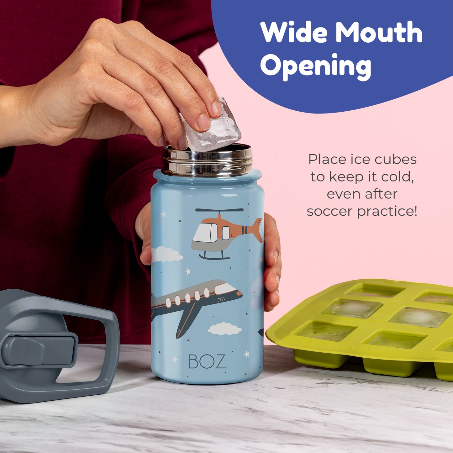 BOZ Kids 14oz Stainless Steel Insulated Water Bottle, Game, Straw Lid, Leak-Proof, BPA-Free, Dishwasher-Safe