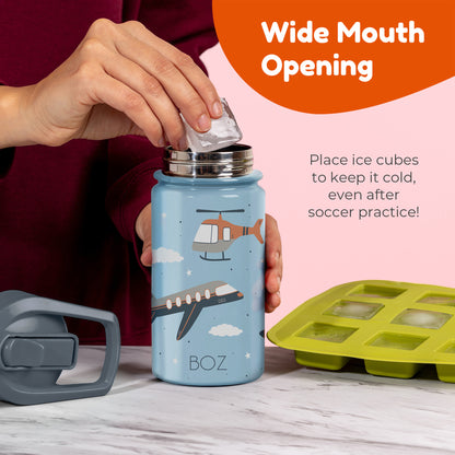 BOZ Kids 14oz Stainless Steel Insulated Water Bottle, Shark, Straw Lid, Leak-Proof, BPA-Free, Dishwasher-Safe