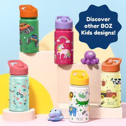BOZ Kids 14oz Stainless Steel Insulated Water Bottle, Polar, Straw Lid, Leak-Proof, BPA-Free, Dishwasher-Safe