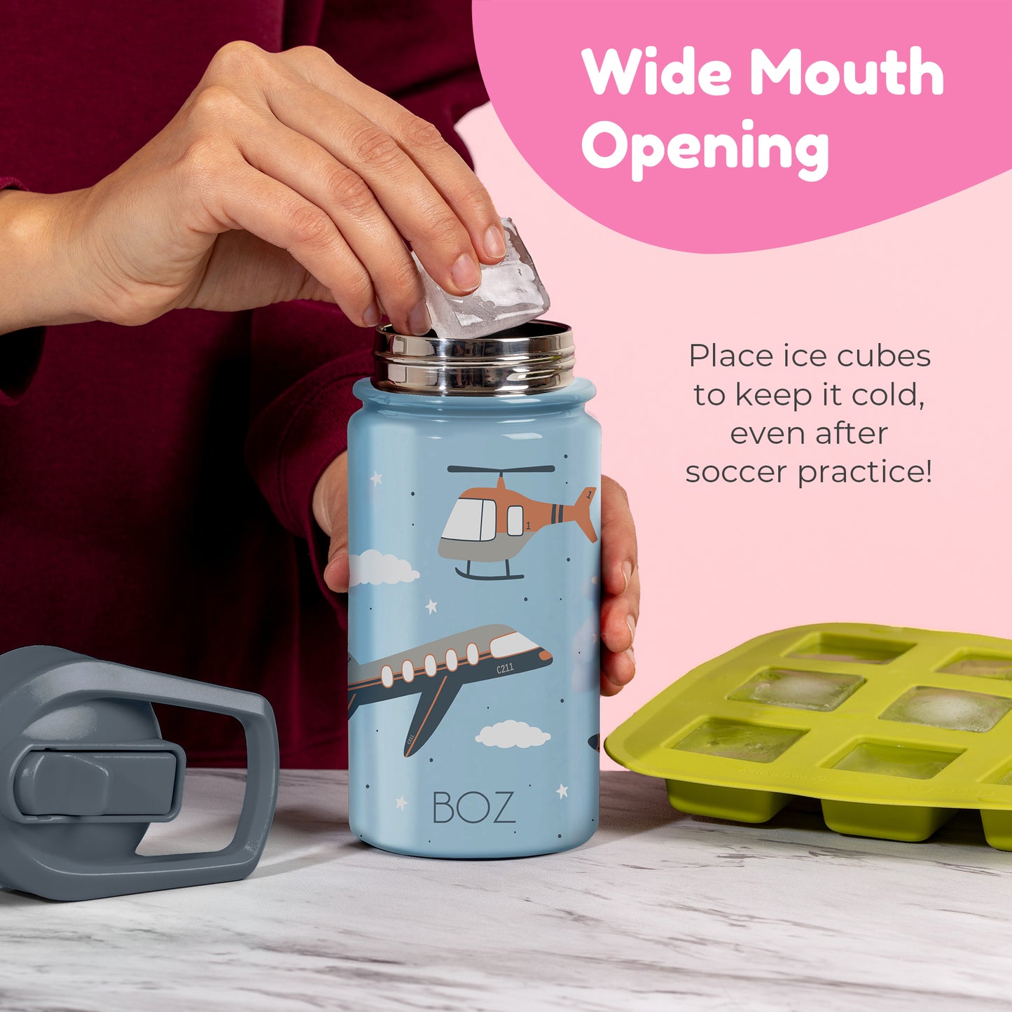 BOZ Kids 14oz Stainless Steel Insulated Water Bottle, Unicorn, Straw Lid, Leak-Proof, BPA-Free, Dishwasher-Safe