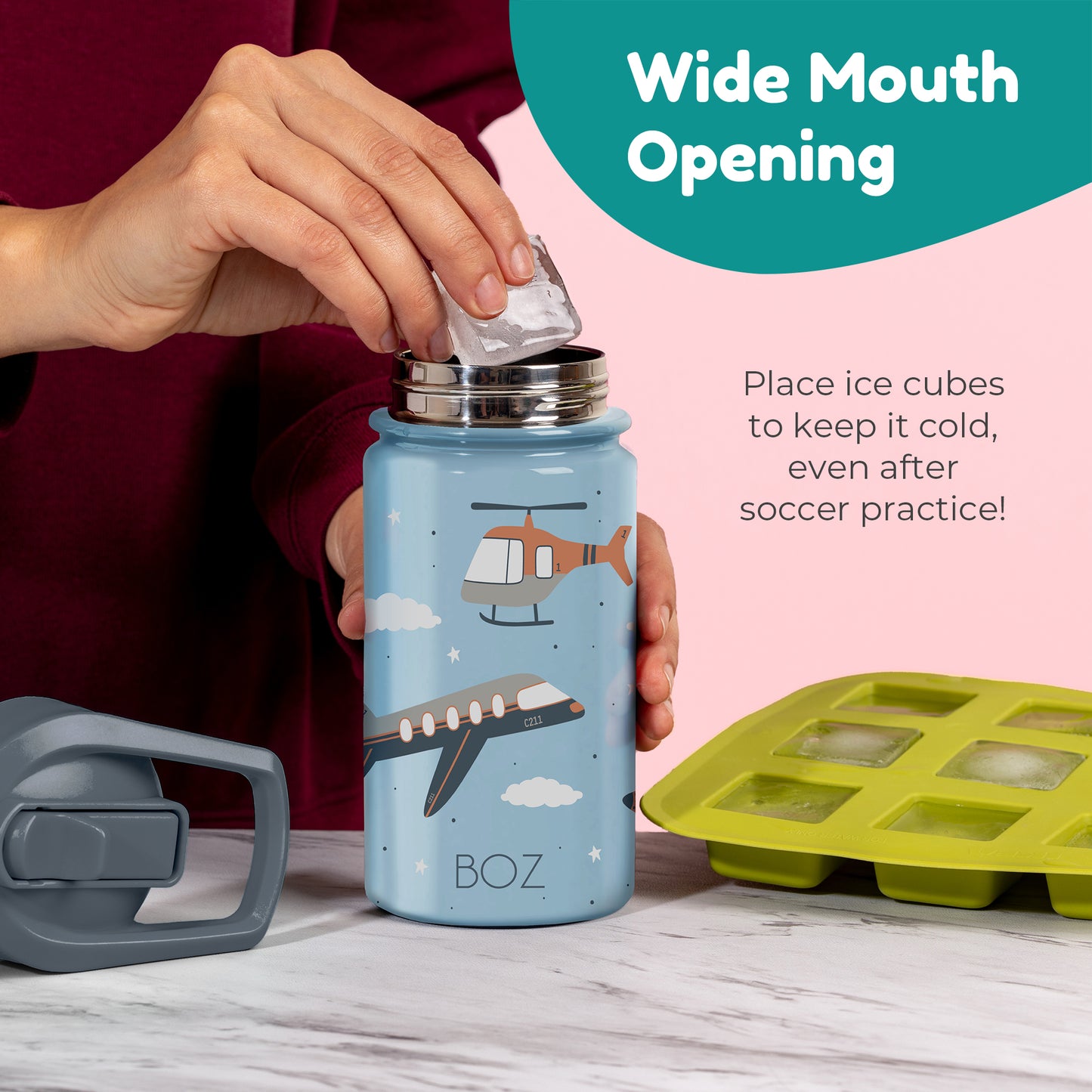 BOZ Kids 14oz Stainless Steel Insulated Water Bottle, Butterfly, Straw Lid, Leak-Proof, BPA-Free, Dishwasher-Safe