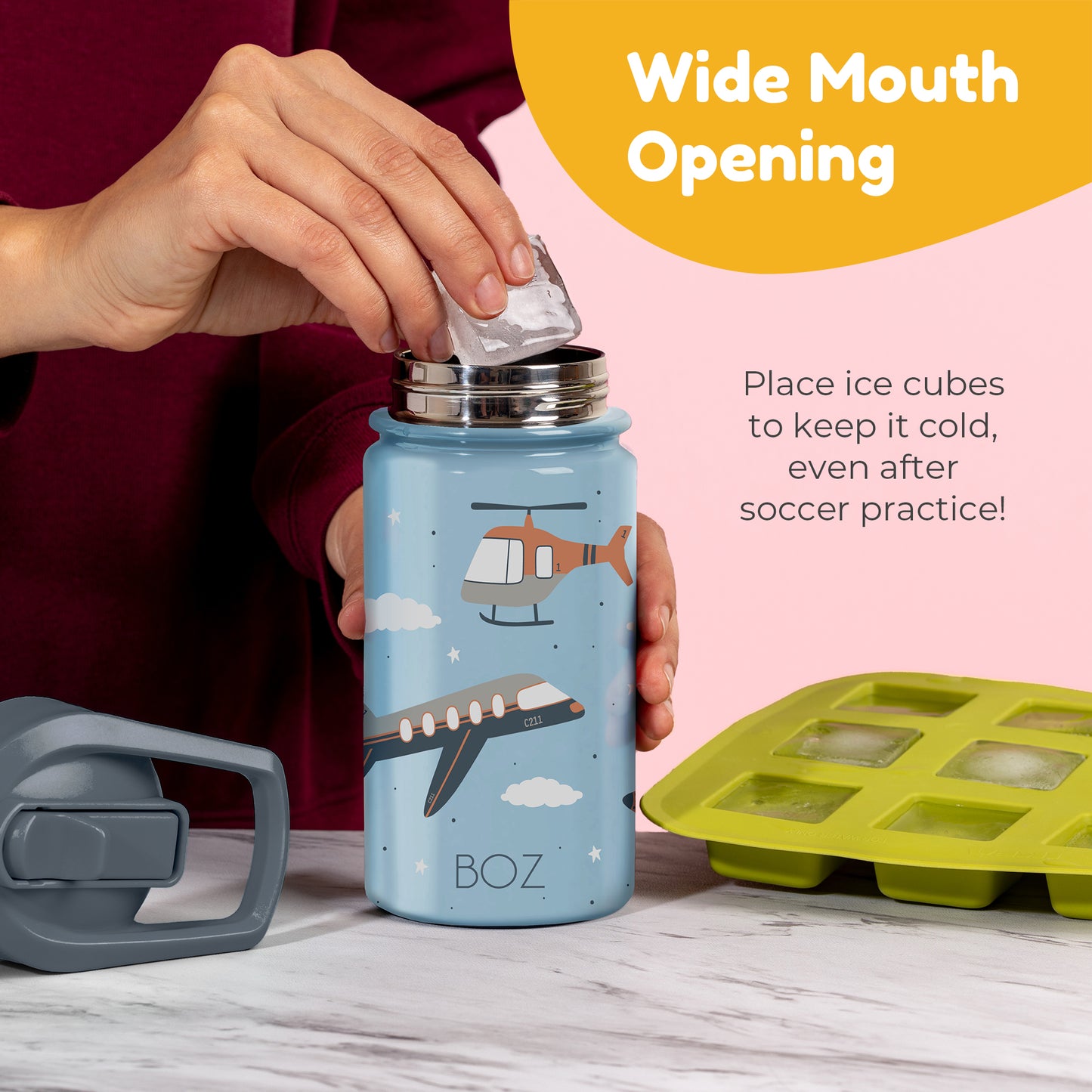 BOZ Kids 14oz Stainless Steel Insulated Water Bottle, Farm, Straw Lid, Leak-Proof, BPA-Free, Dishwasher-Safe