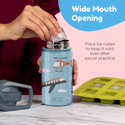 BOZ Kids 14oz Stainless Steel Insulated Water Bottle, Sky, Straw Lid, Leak-Proof, BPA-Free, Dishwasher-Safe