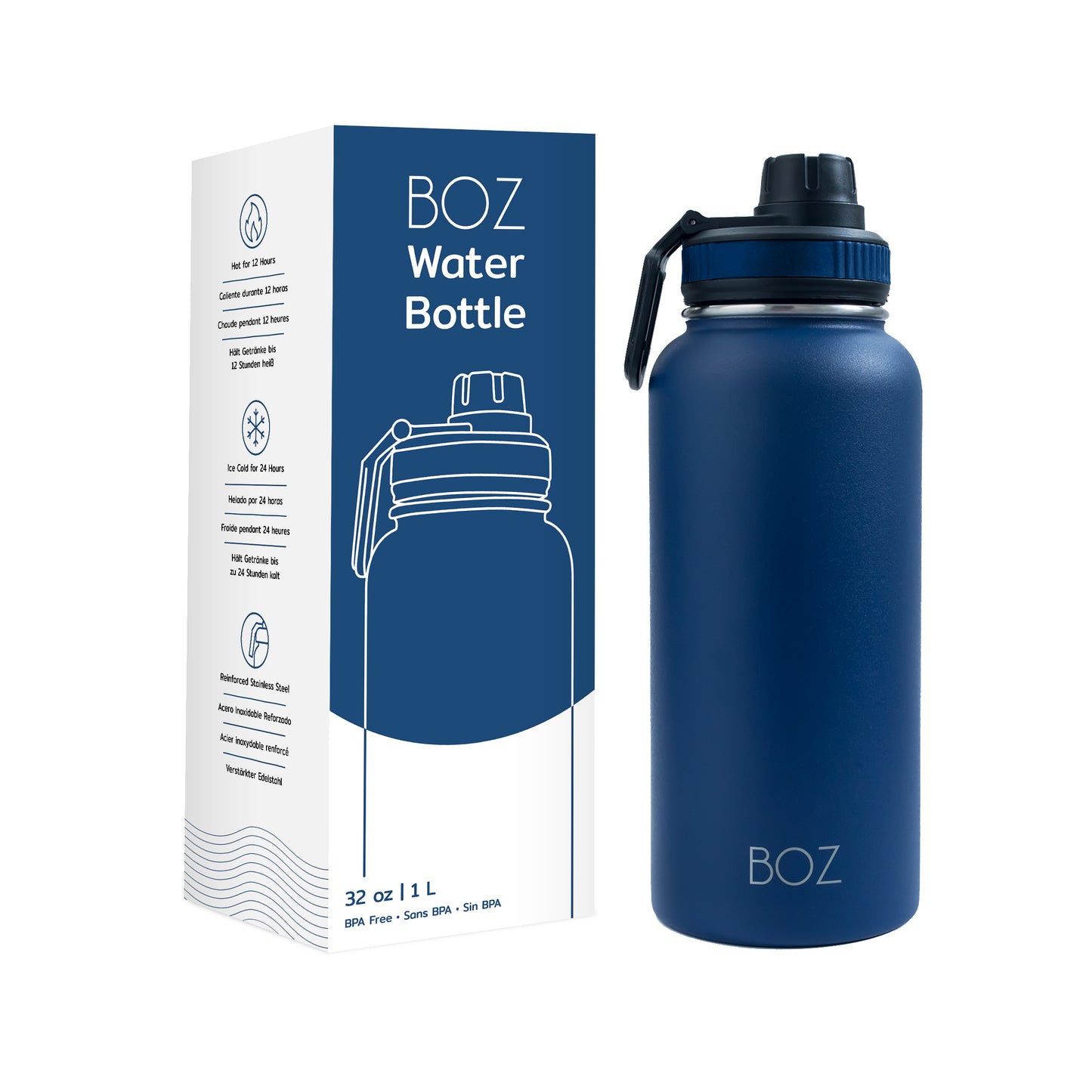 BOZ Stainless Steel Vacuum Insulated Water Bottle 32 oz - Blue