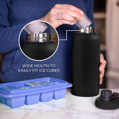 Black wide mouth water bottle to fit ice cube