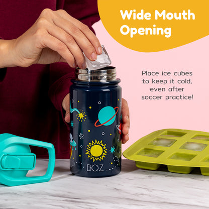 Construction kids water bottle with wide mouth opening