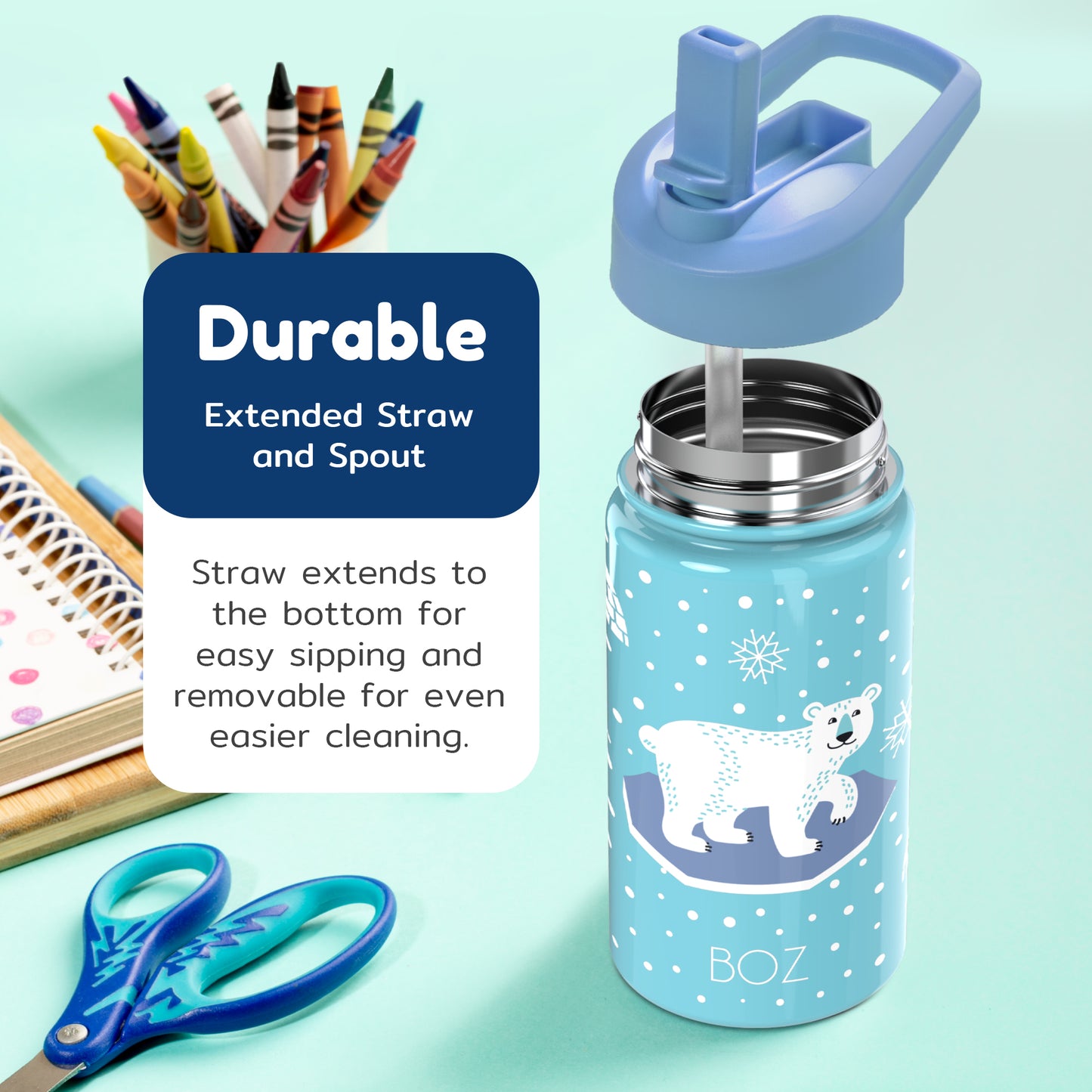 Durable Polar kids water bottle with straw