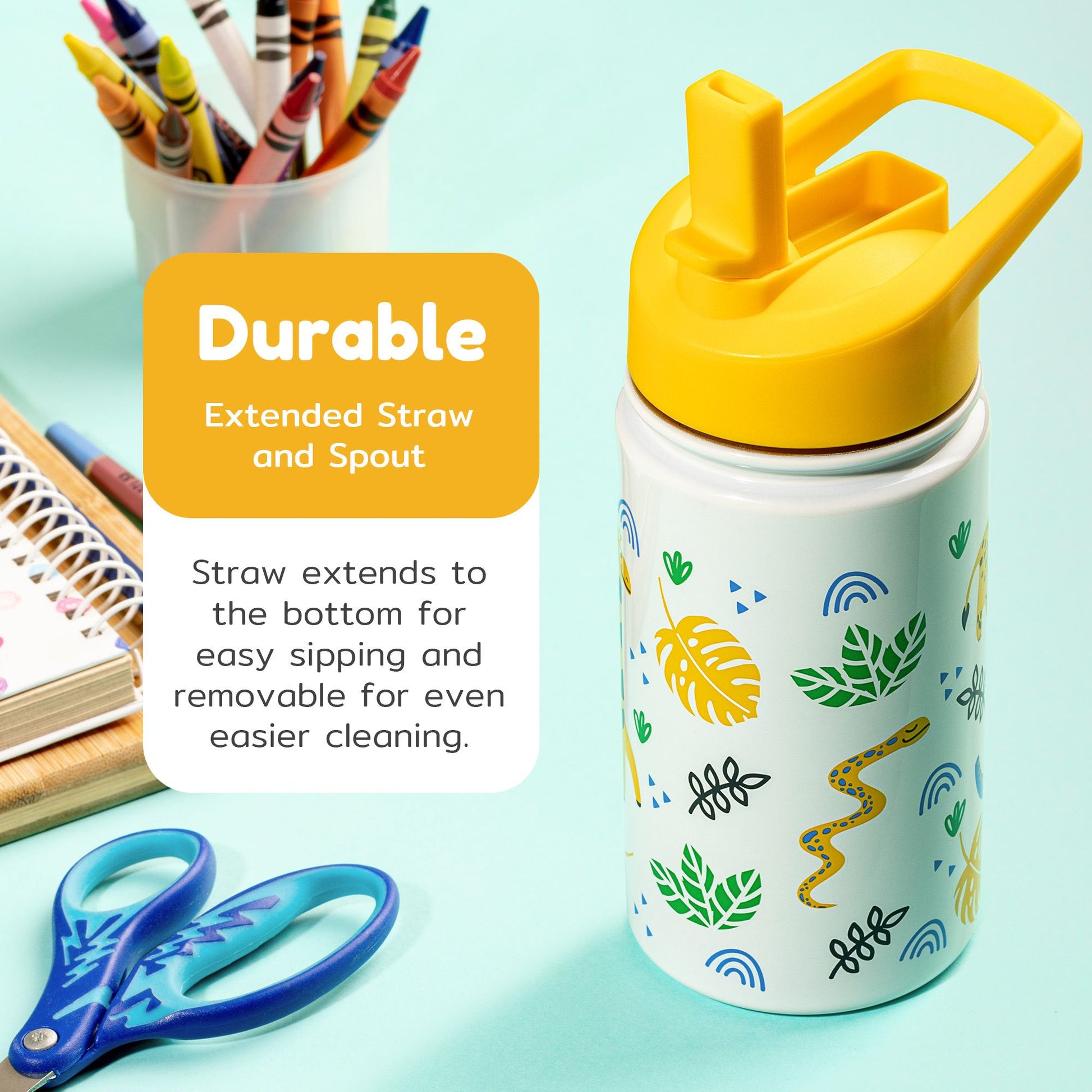 Durable Safari kids water bottle with straw