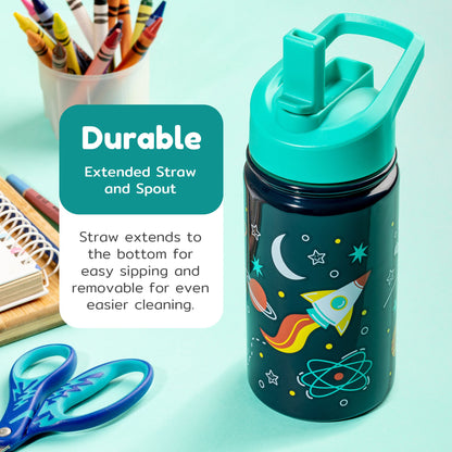 Durable space kids water bottle with straw