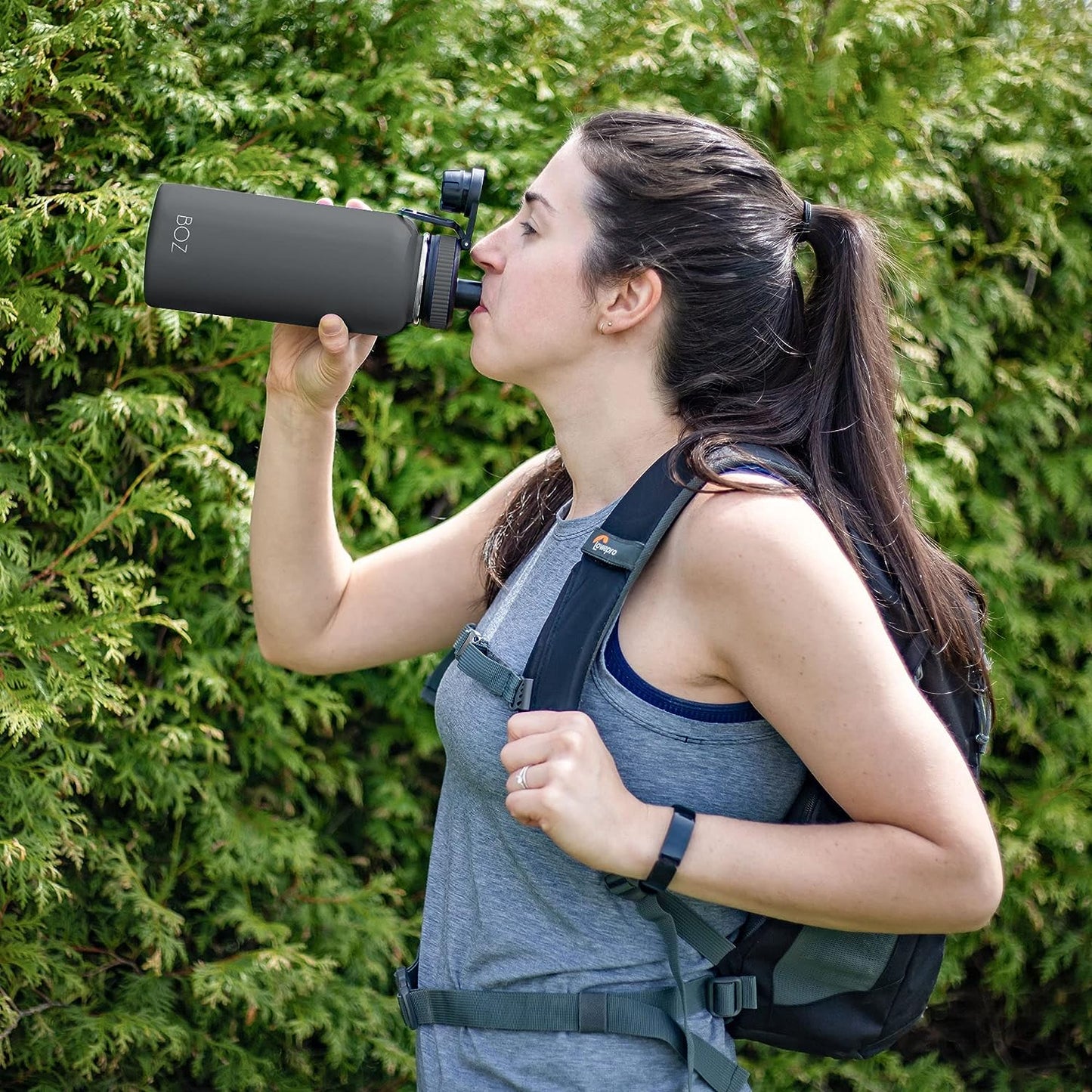 Grey insulated water bottle