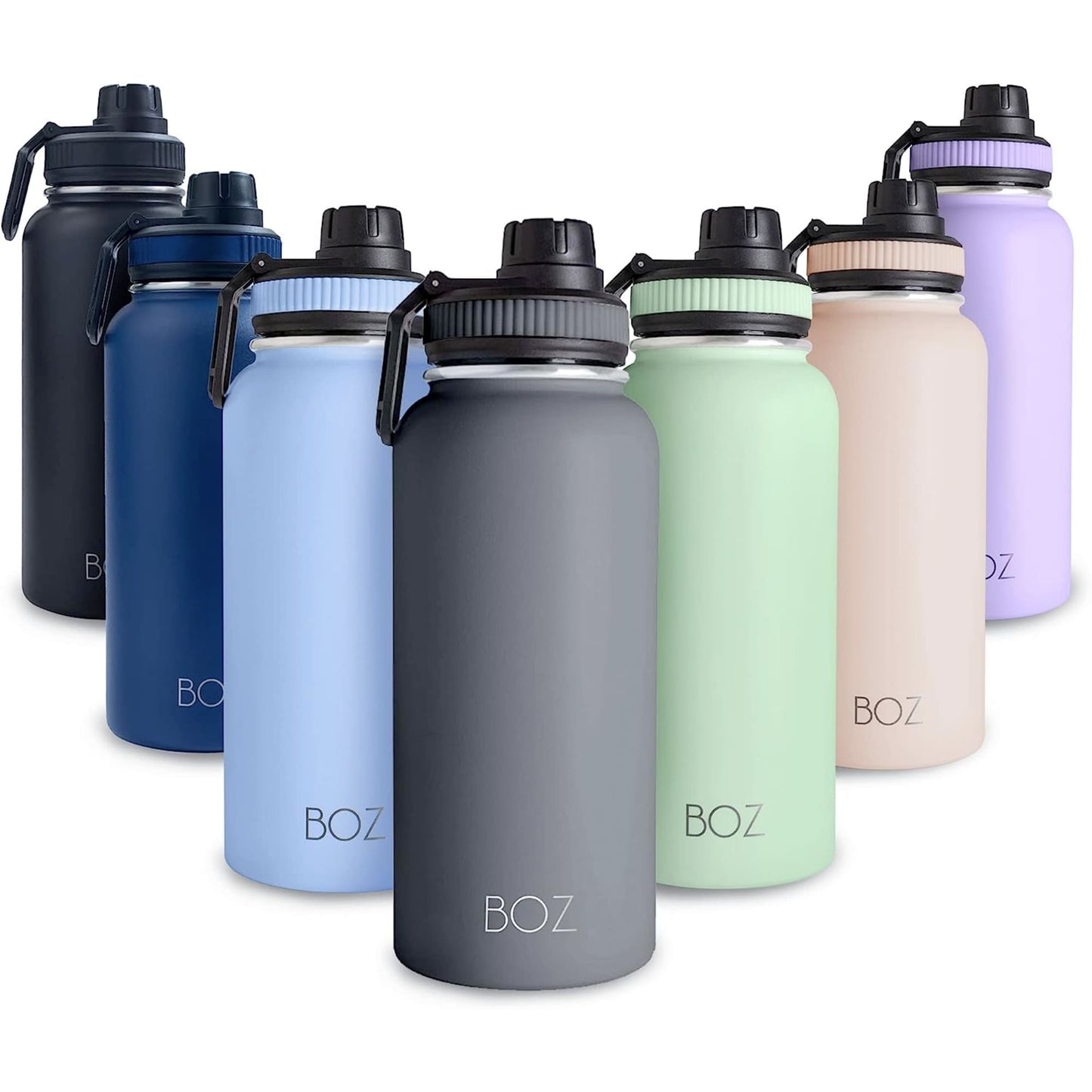 Grey vacuum insulated water bottle