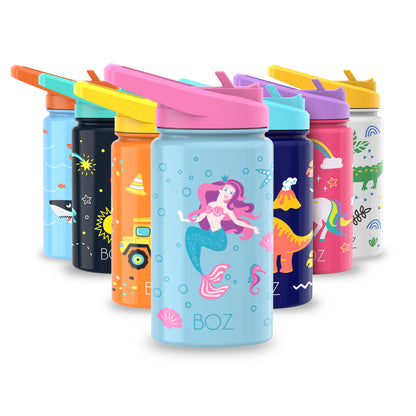 BOZ Kids Insulated Water Bottle with Straw Lid, 14 Oz - Mermaid