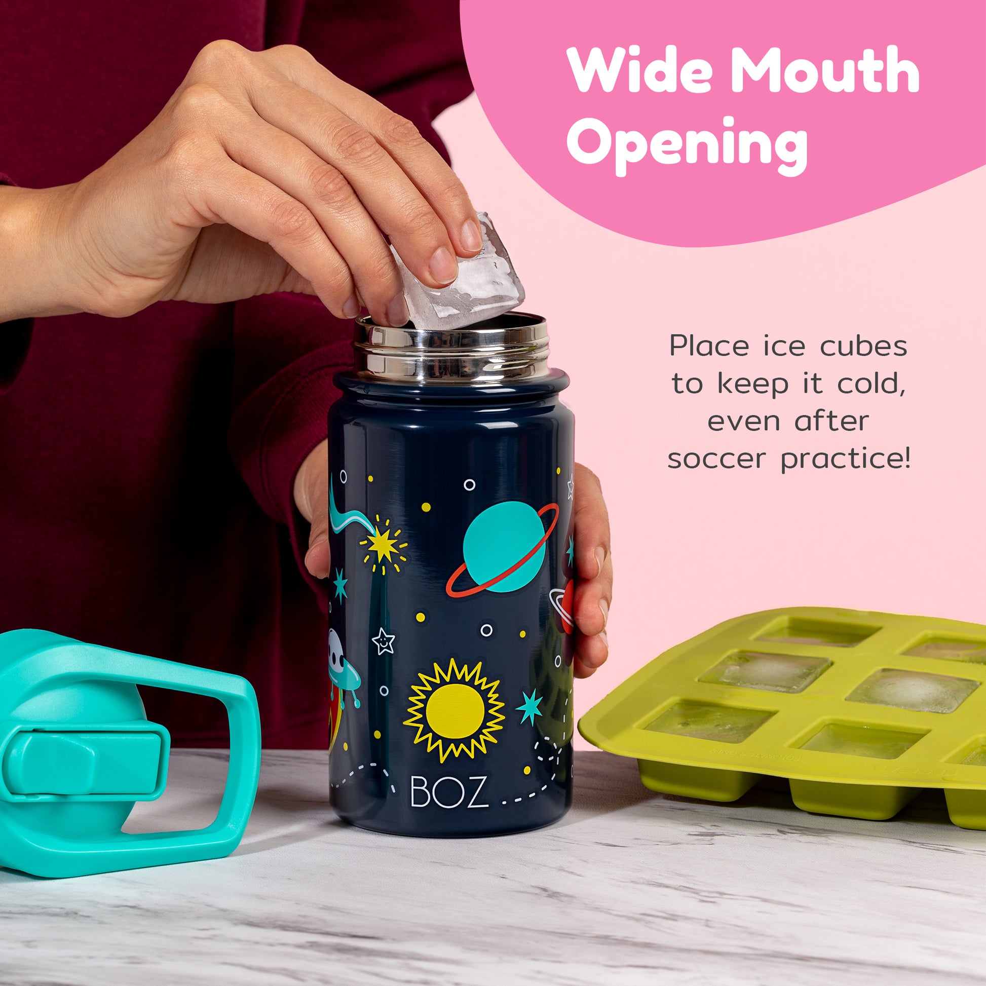 mermaid kids water bottle with wide mouth opening