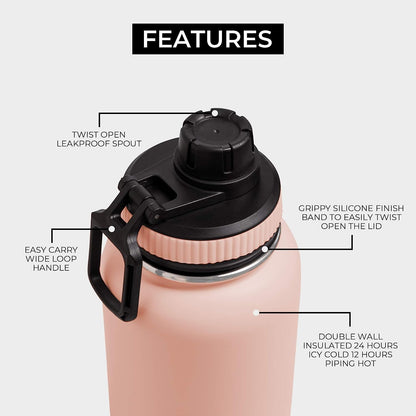 pink stainless steel water bottle features