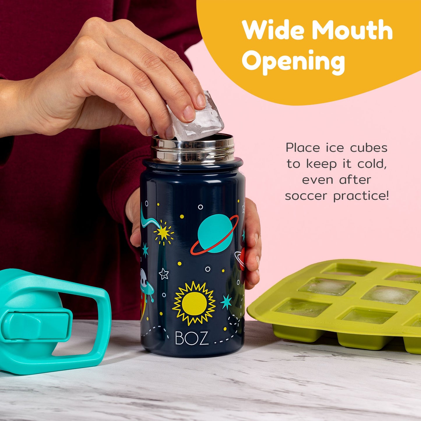 Safari kids water bottle with wide mouth opening