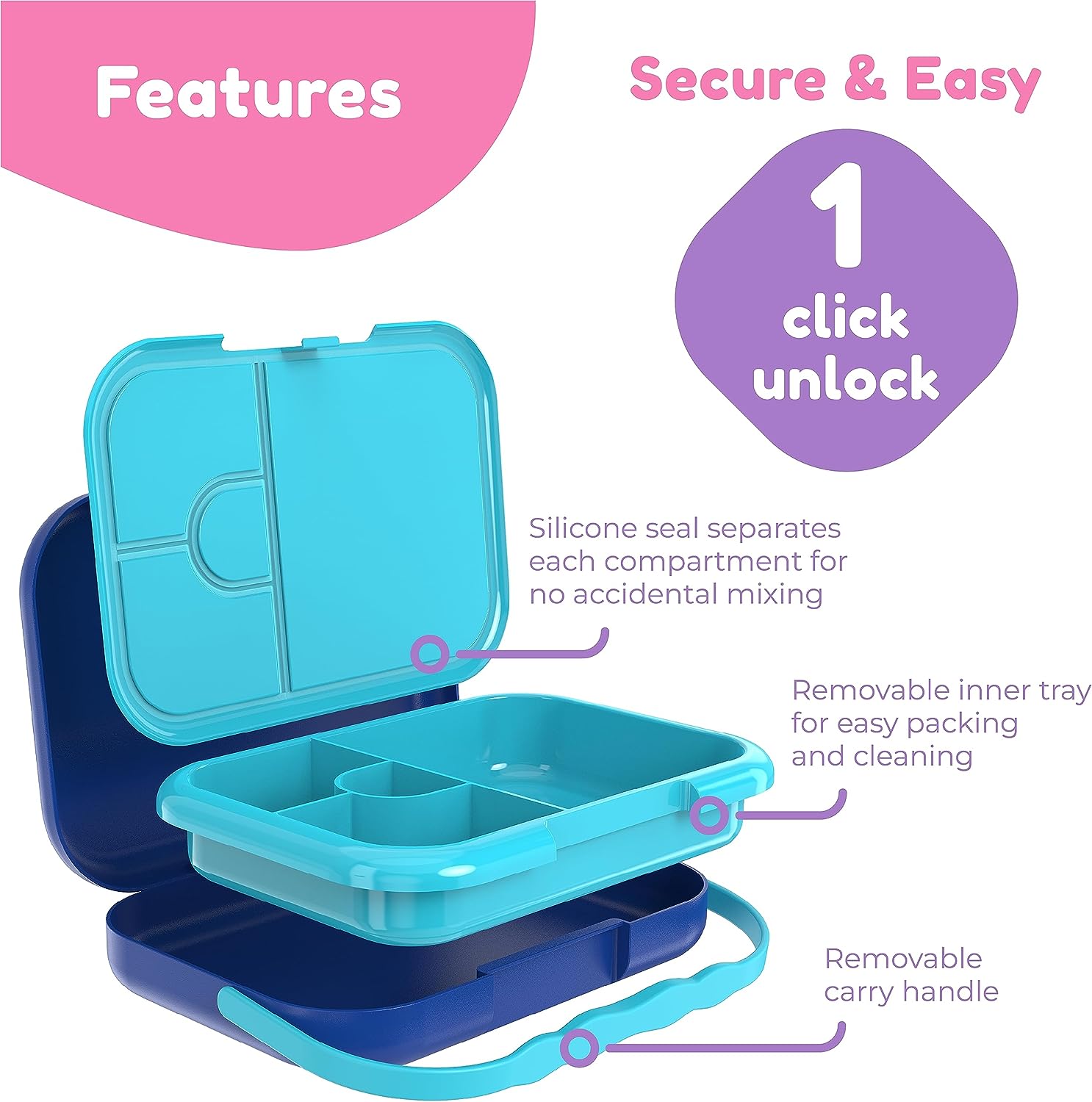 Secure and easy unicorn bento lunch box