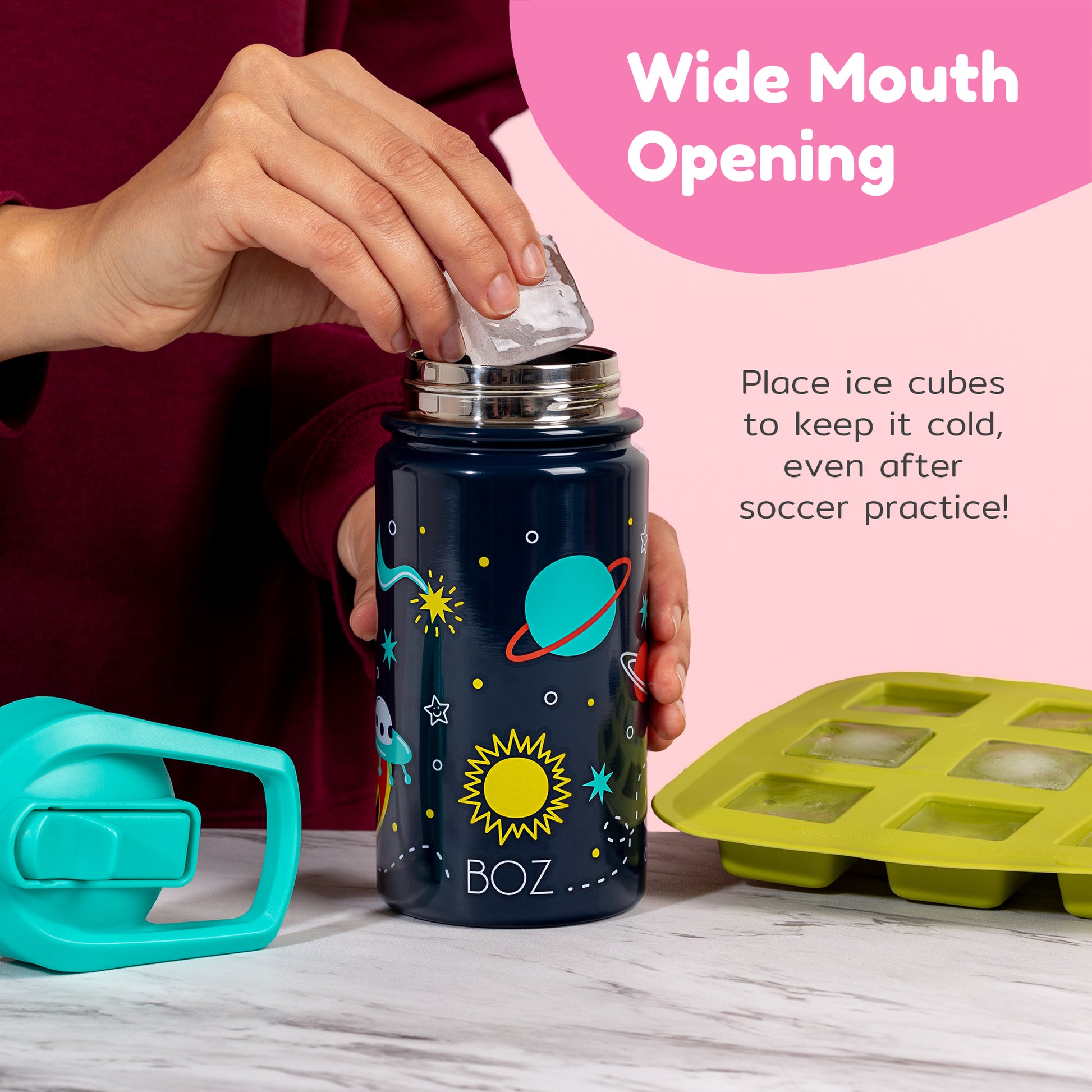 Unicorn kids water bottle with wide mouth opening