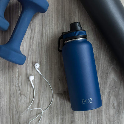 blue vacuum insulated water bottle